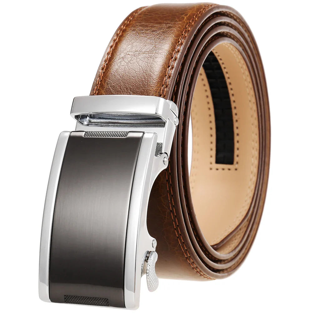 HKM-365715 Automatic Buckle Cowhide Belt for Men with Custom Logo Press Feature