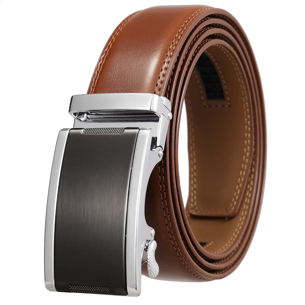 HKM-365715 Automatic Buckle Cowhide Belt for Men with Custom Logo Press Feature