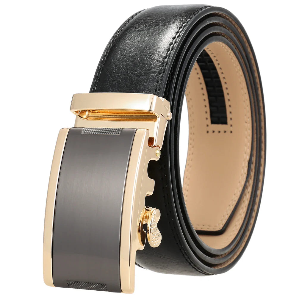 HKM-365715 Automatic Buckle Cowhide Belt for Men with Custom Logo Press Feature
