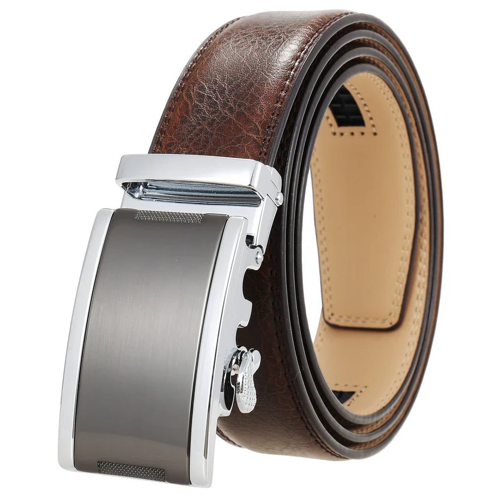 HKM-365715 Automatic Buckle Cowhide Belt for Men with Custom Logo Press Feature