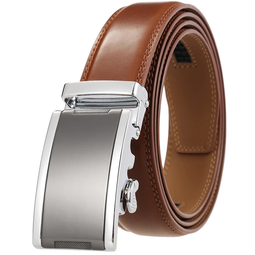 HKM-365715 Automatic Buckle Cowhide Belt for Men with Custom Logo Press Feature