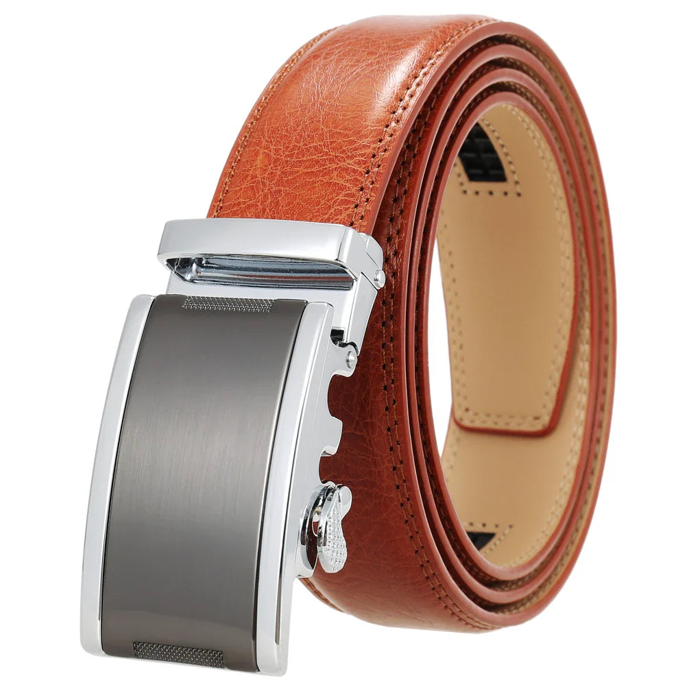 HKM-365715 Automatic Buckle Cowhide Belt for Men with Custom Logo Press Feature
