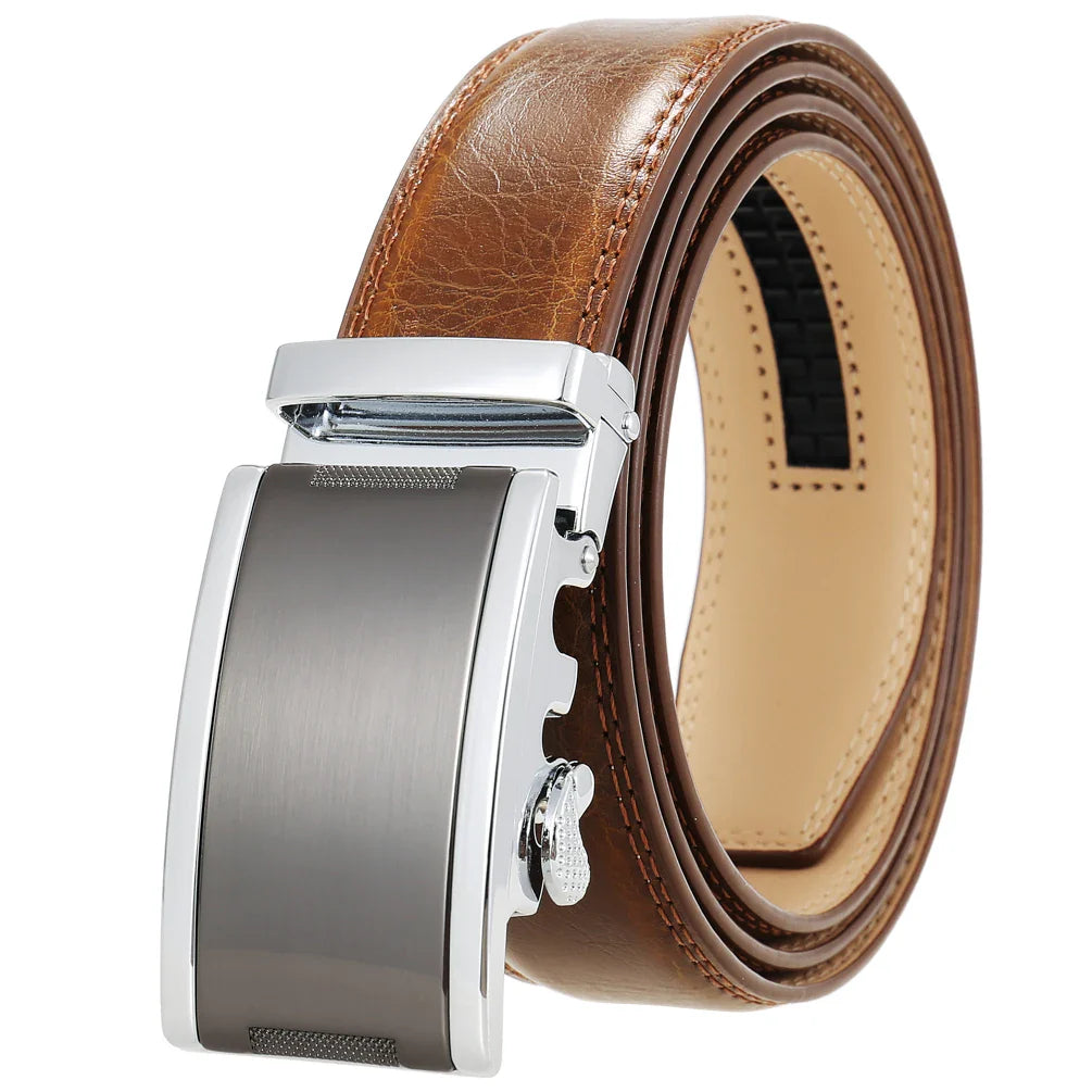 HKM-365715 Automatic Buckle Cowhide Belt for Men with Custom Logo Press Feature