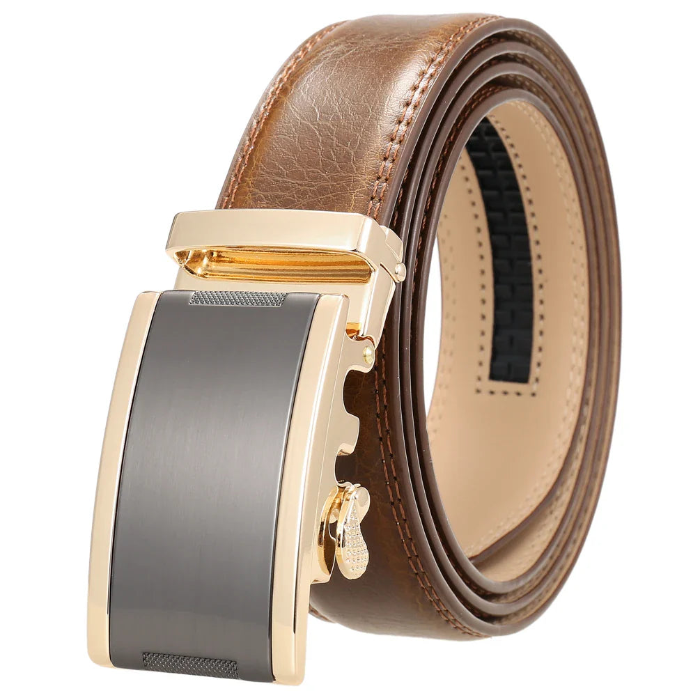HKM-365715 Automatic Buckle Cowhide Belt for Men with Custom Logo Press Feature