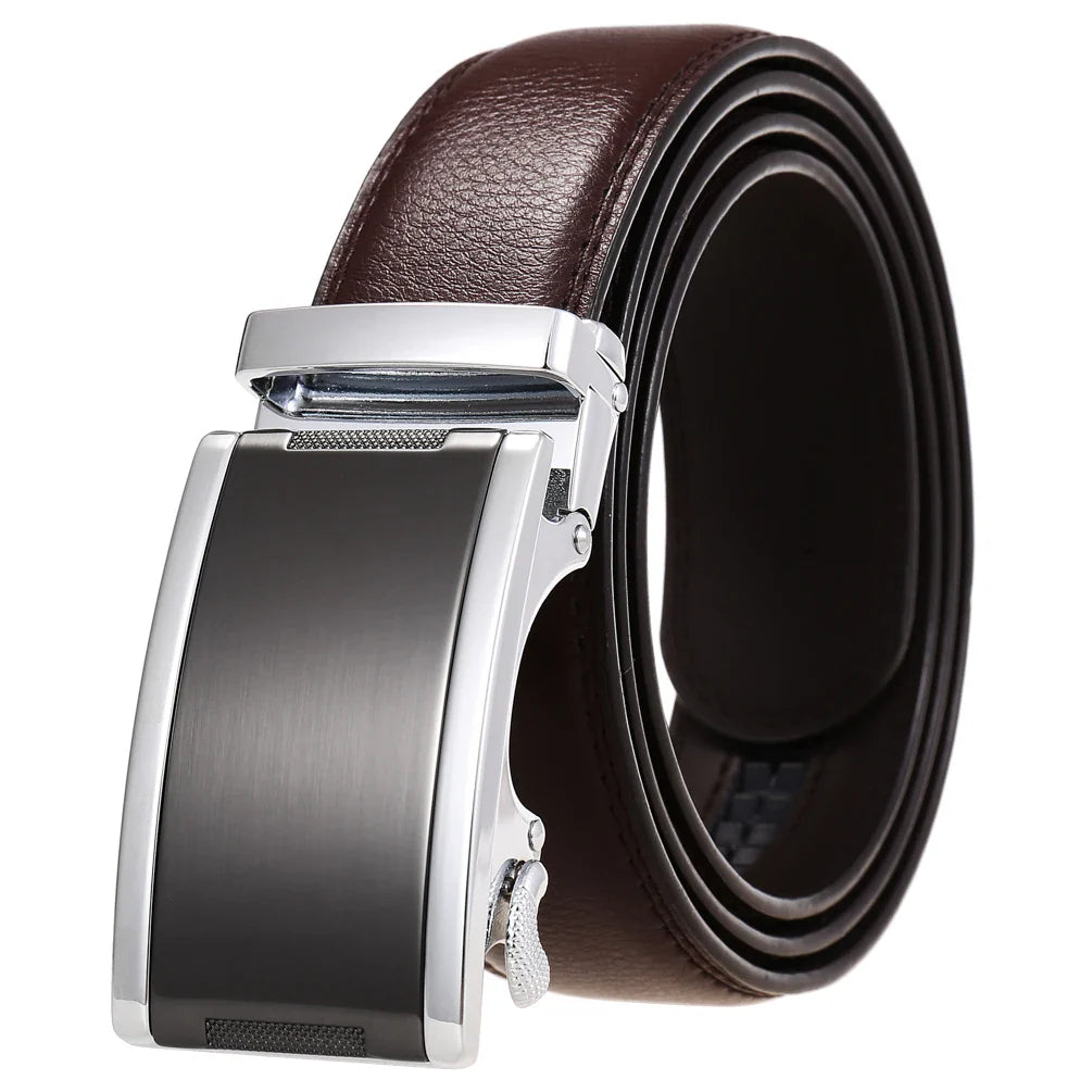 HKM-365715 Automatic Buckle Cowhide Belt for Men with Custom Logo Press Feature