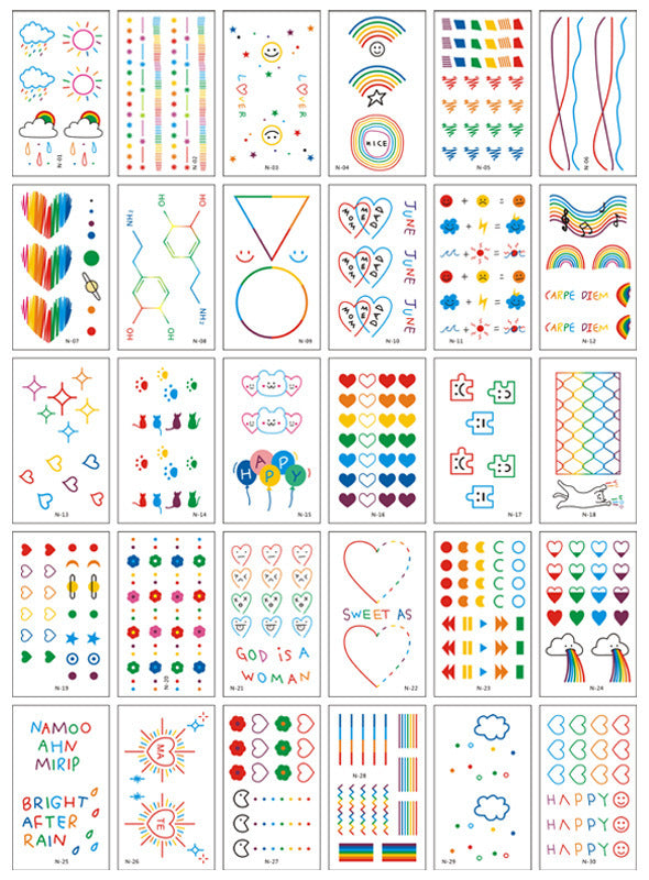HKM-793619 Colorful Smiley Face Tattoo Stickers - Water Transfer Printing, 30 Designs Per Set