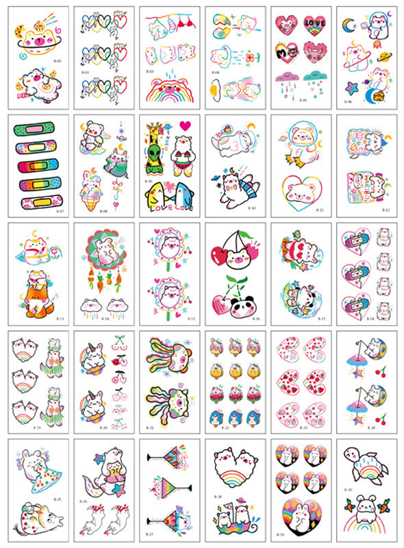 HKM-793619 Colorful Smiley Face Tattoo Stickers - Water Transfer Printing, 30 Designs Per Set
