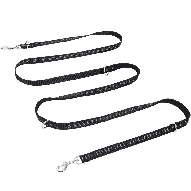 HKM-428947 Extended Multifunctional Nylon Dog Leash - Black Traction Rope for Walking