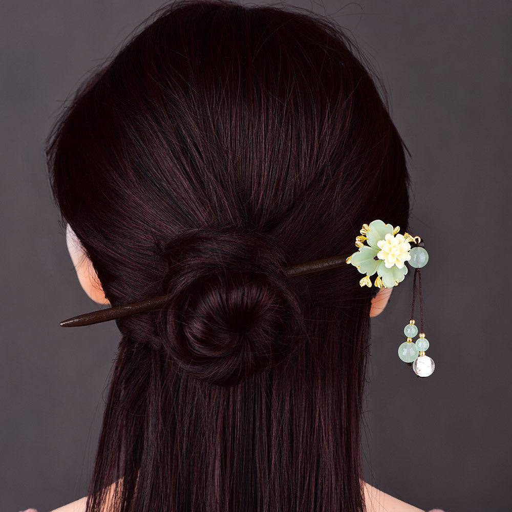 HKM-275027 Ancient-Style Qipao Glass Flower Hairpin for Elegant Occasions