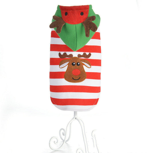 HKM-563347 Christmas Elk Striped Jacket with Hood for Dogs - Cotton Material, Available Sizes 8 to 16