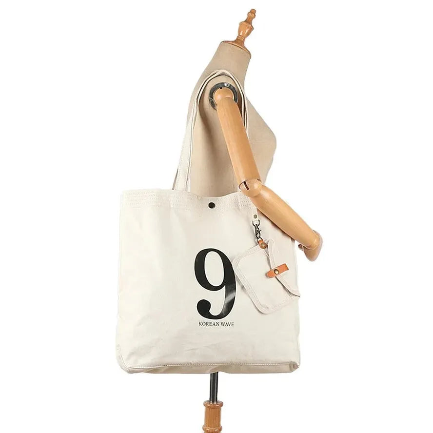 KTX-611091 Korean-Inspired Large Capacity Canvas Shoulder Tote Bag for Women