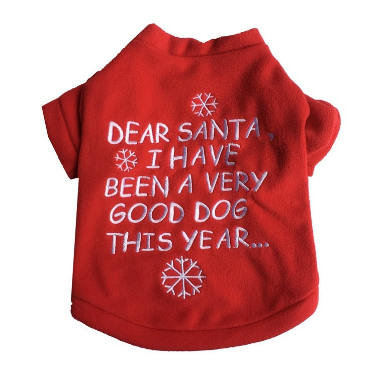 HKM-961491 Cozy Red Fleece Christmas Pet Sweater with Snowflakes