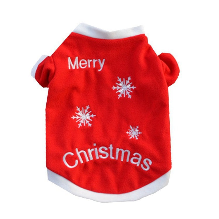 HKM-961491 Cozy Red Fleece Christmas Pet Sweater with Snowflakes