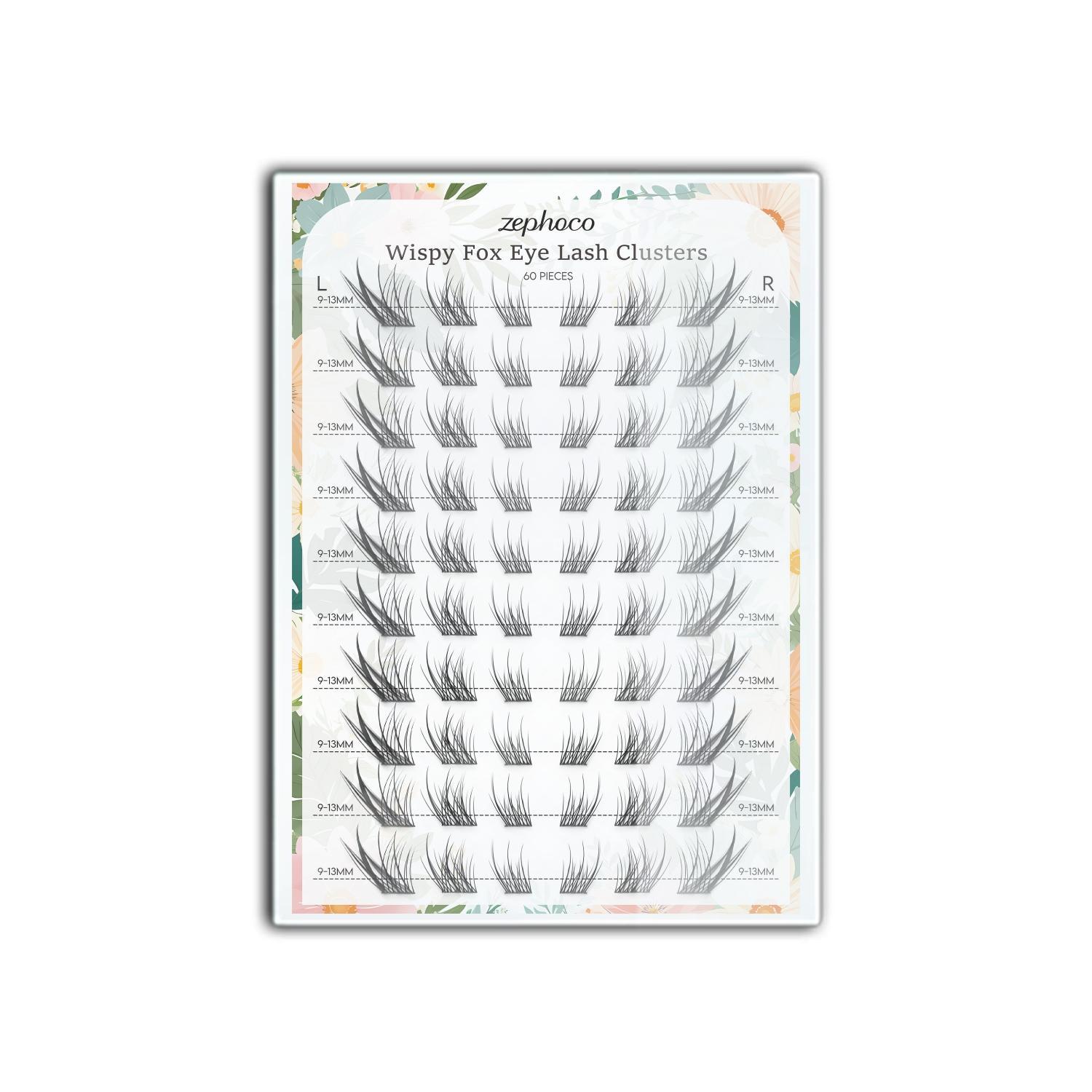HKM-649939 Wispy Fox Eye Lash Clusters - 60 Pieces of Man-Made Fiber Eyelashes