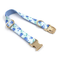 HKM-589651 Blueberry Print Adjustable Pet Collar with Gold Buckle ¨C Available in Sizes XS to XL