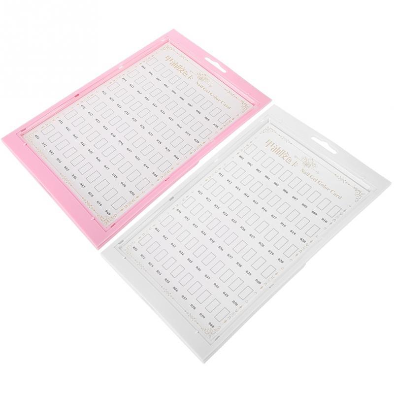 HKM-117843 Nail Art Display Color Card Exhibition Board - 60 Color Display with Manicure Tools in Pink and White