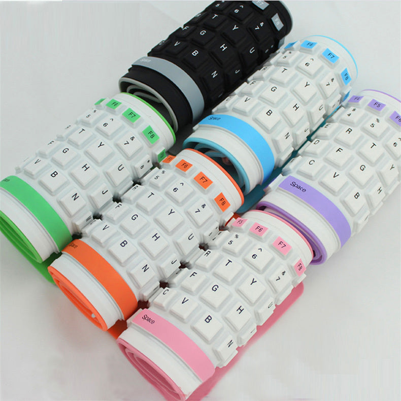 KTX-909075 Foldable Curved USB Bluetooth Keyboard - Silent, Waterproof, 103 Keys, Compact Design