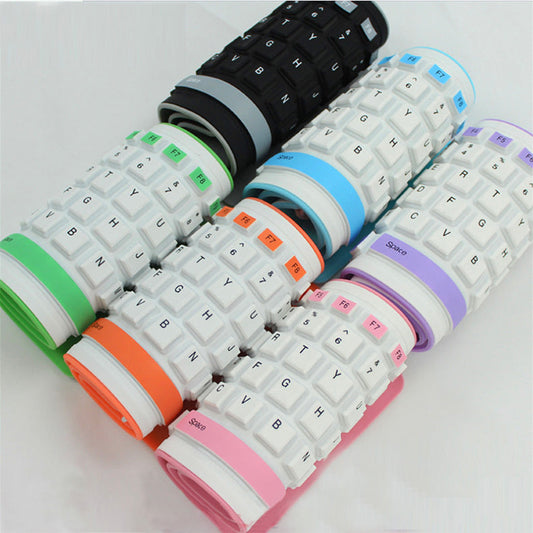 KTX-909075 Foldable Curved USB Bluetooth Keyboard - Silent, Waterproof, 103 Keys, Compact Design