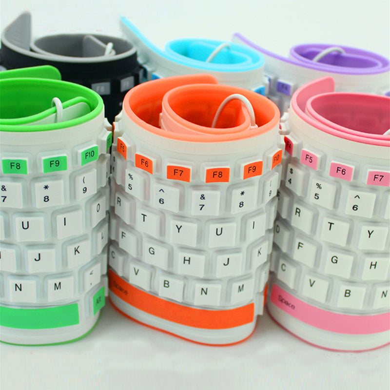 KTX-909075 Foldable Curved USB Bluetooth Keyboard - Silent, Waterproof, 103 Keys, Compact Design