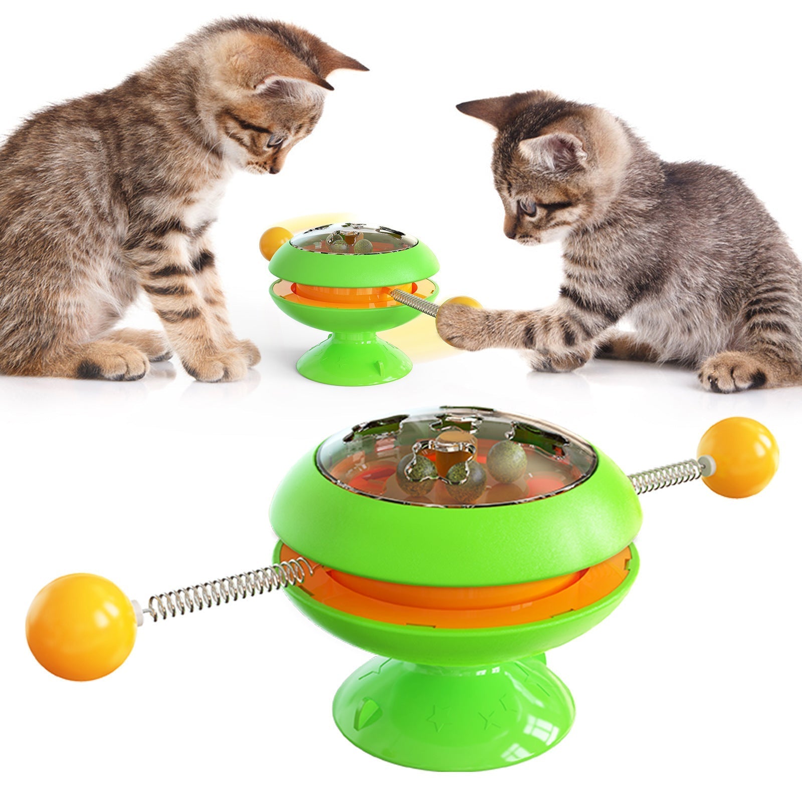 HKM-930003 Rotating Cat Stick Toy with Peppermint Ball - Interactive Plastic Toss Toy for Cats