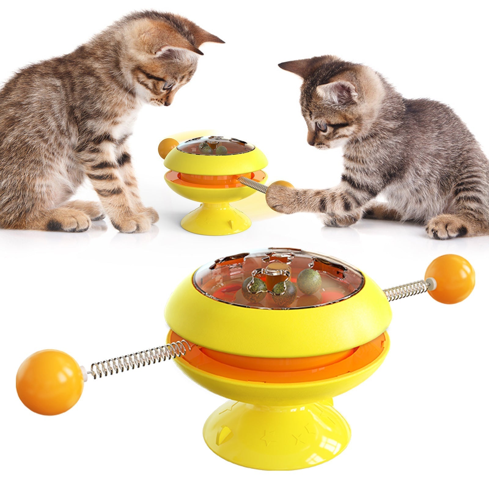 HKM-930003 Rotating Cat Stick Toy with Peppermint Ball - Interactive Plastic Toss Toy for Cats