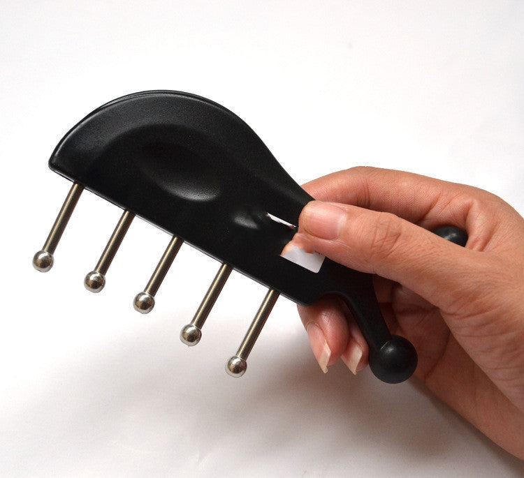 HKM-772627 Stainless Steel Gua Sha Shampoo Massage Comb with Round Head - Black Finish