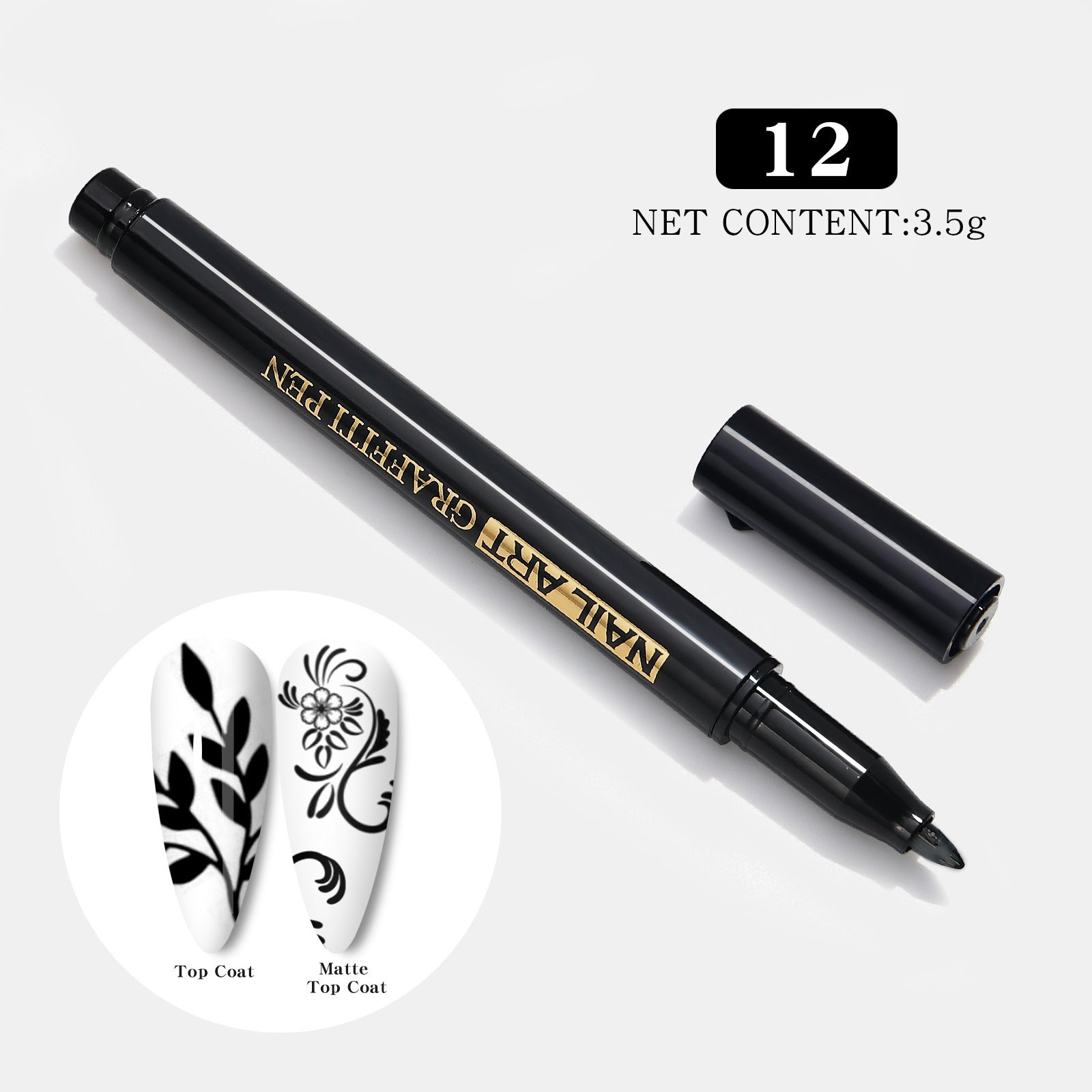 HKM-149459 Nail Art Painting Pen Set with One-Step Glue - 12 Color Smudge Pens and Dot Tool