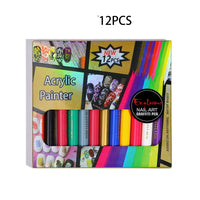 HKM-149459 Nail Art Painting Pen Set with One-Step Glue - 12 Color Smudge Pens and Dot Tool