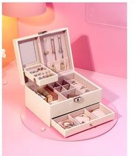 HKM-847379 European Style Large-Capacity Jewelry and Cosmetic Storage Box with Organizer Features