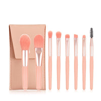 HKM-756179 Portable Soft Hair Makeup Brush Set - 8 Brushes in Pink, Khaki, Blue, Green, Lightweight EVA Pack