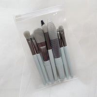 HKM-756179 Portable Soft Hair Makeup Brush Set - 8 Brushes in Pink, Khaki, Blue, Green, Lightweight EVA Pack
