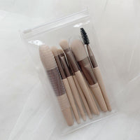 HKM-756179 Portable Soft Hair Makeup Brush Set - 8 Brushes in Pink, Khaki, Blue, Green, Lightweight EVA Pack