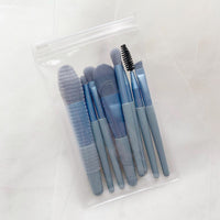 HKM-756179 Portable Soft Hair Makeup Brush Set - 8 Brushes in Pink, Khaki, Blue, Green, Lightweight EVA Pack