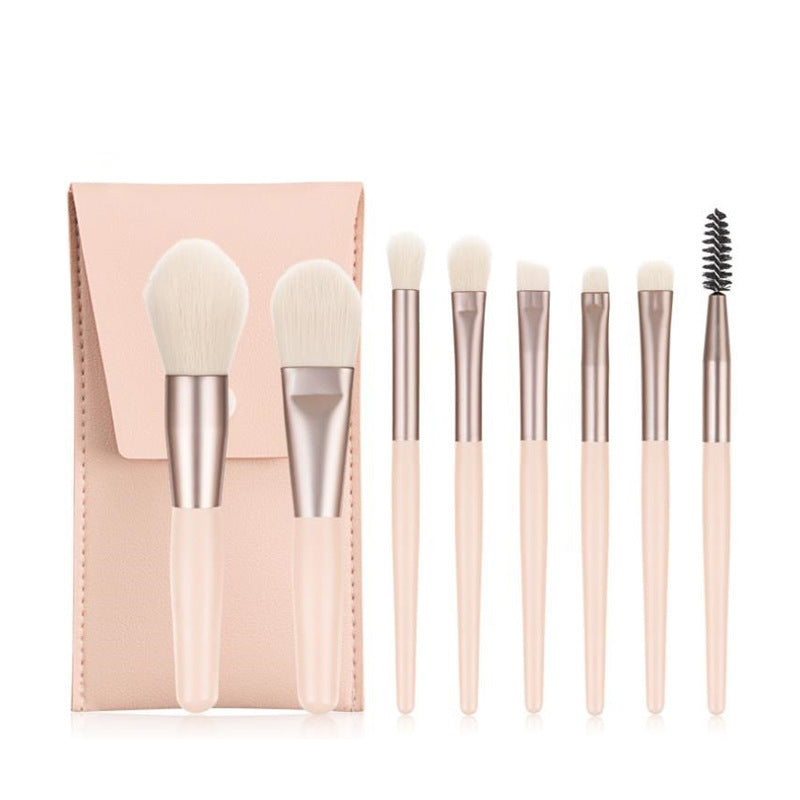 HKM-756179 Portable Soft Hair Makeup Brush Set - 8 Brushes in Pink, Khaki, Blue, Green, Lightweight EVA Pack