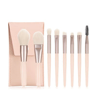 HKM-756179 Portable Soft Hair Makeup Brush Set - 8 Brushes in Pink, Khaki, Blue, Green, Lightweight EVA Pack