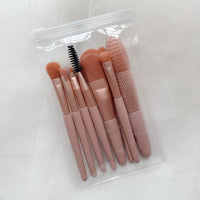 HKM-756179 Portable Soft Hair Makeup Brush Set - 8 Brushes in Pink, Khaki, Blue, Green, Lightweight EVA Pack