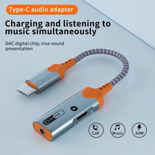 KTX-298067 Type C to Dual Type C Headphone Jack Adapter with 60W PD Charging for iPhone 15