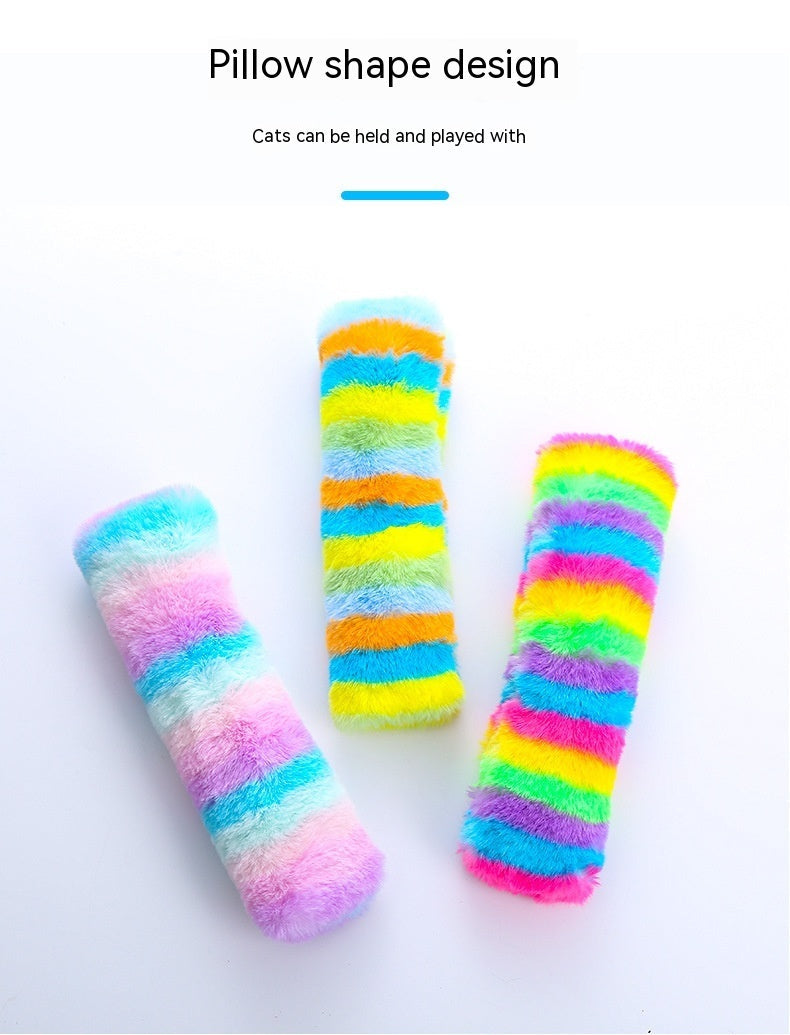 HKM-288467 Rainbow Plush Cat Pillow Toy - Soft, Colorful Pet Cuddly Companion