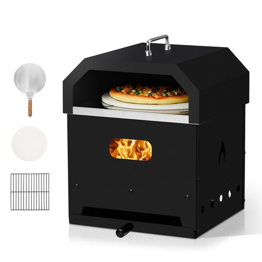 HKM-616979 Square Black Iron Charcoal Pizza Oven with Handle