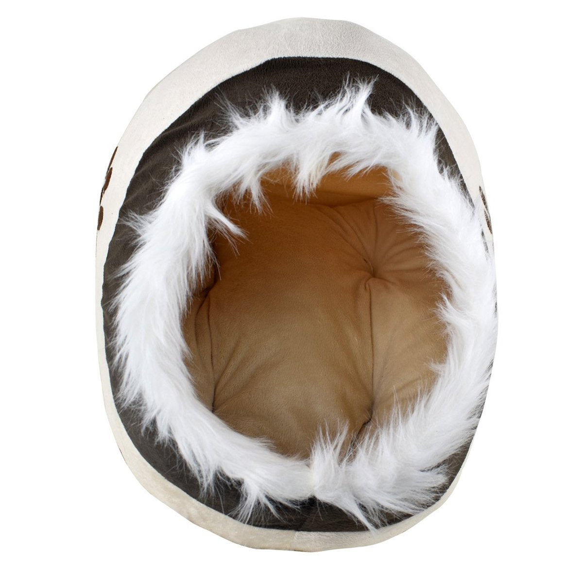 HKM-687763 Cozy Beige and White Cloth Dog Kennel - Comfortable Pet House for Pets (41x38x26cm)