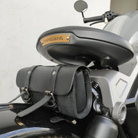 HKM-647123 Waterproof Canvas Motorcycle Saddle Bags - Original Cowhide Leather Tool Bag, Vintage Style, Soft and Versatile