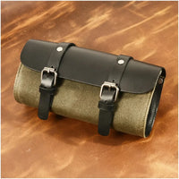 HKM-647123 Waterproof Canvas Motorcycle Saddle Bags - Original Cowhide Leather Tool Bag, Vintage Style, Soft and Versatile