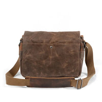 HKM-876499 Genuine Leather and Waxed Canvas Crossbody Bag for Travel and Photography