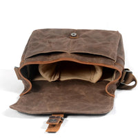 HKM-876499 Genuine Leather and Waxed Canvas Crossbody Bag for Travel and Photography