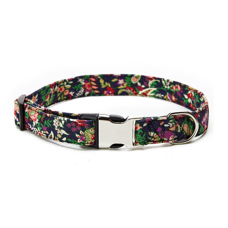 HKM-503379 Ethnic Style Half Metal Dog Collar - Adjustable Cloth Pet Collar with Multiple Size Options