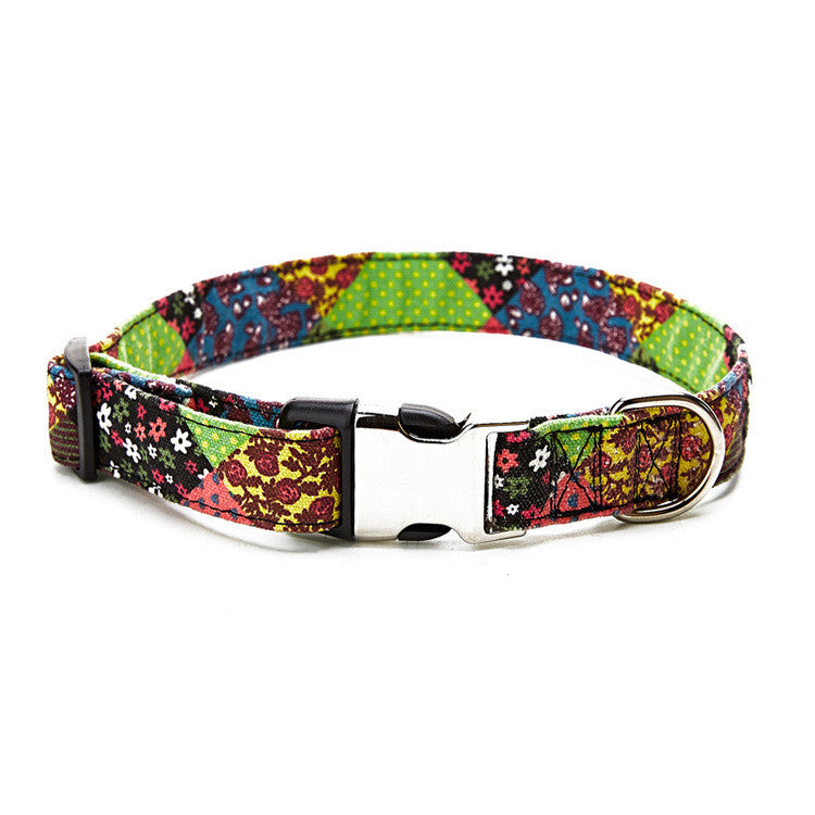HKM-503379 Ethnic Style Half Metal Dog Collar - Adjustable Cloth Pet Collar with Multiple Size Options