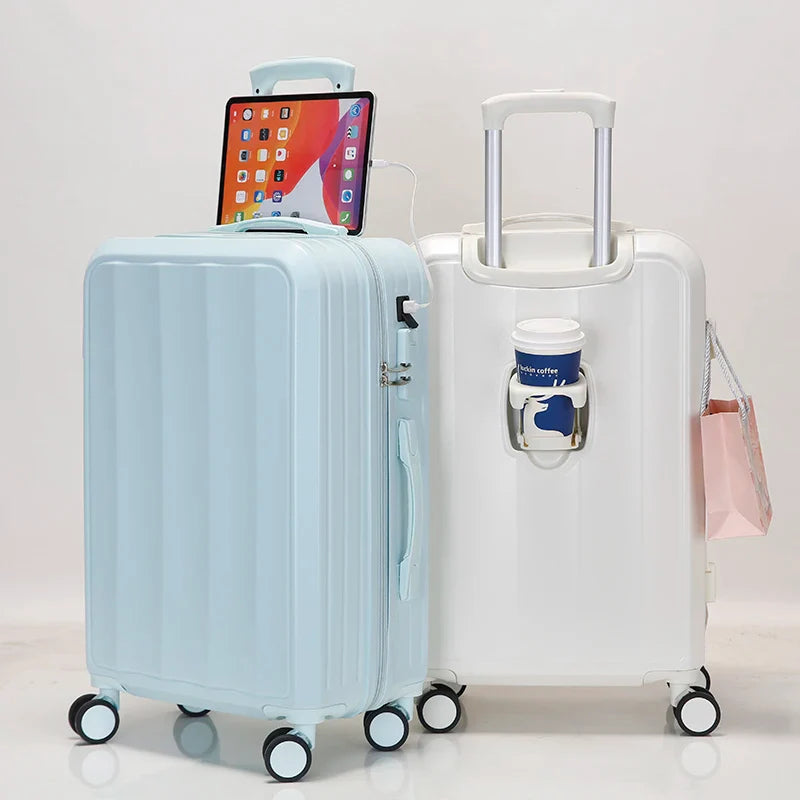 KTX-047763 Compact Mini Travel Luggage Set with Cup Holder - 3 Piece 20 Inch ABS Suitcase Collection