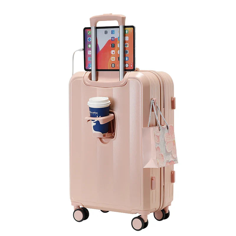KTX-047763 Compact Mini Travel Luggage Set with Cup Holder - 3 Piece 20 Inch ABS Suitcase Collection