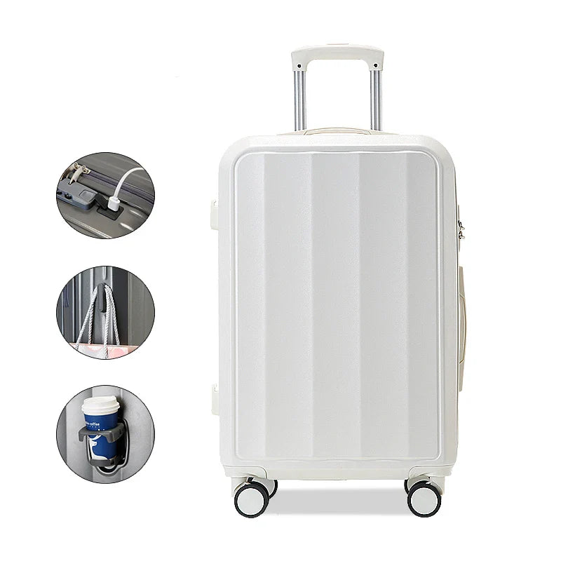 KTX-047763 Compact Mini Travel Luggage Set with Cup Holder - 3 Piece 20 Inch ABS Suitcase Collection