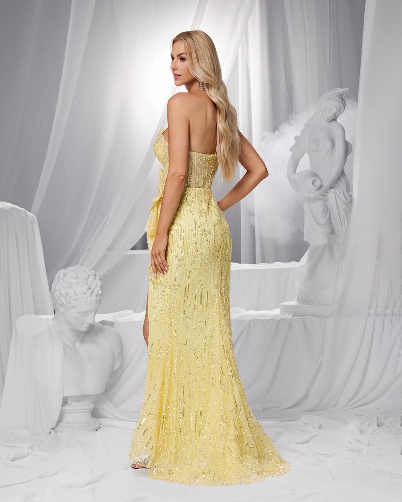 HKM-616339 Elegant Yellow Evening Dress for Special Occasions - Model EZ25188